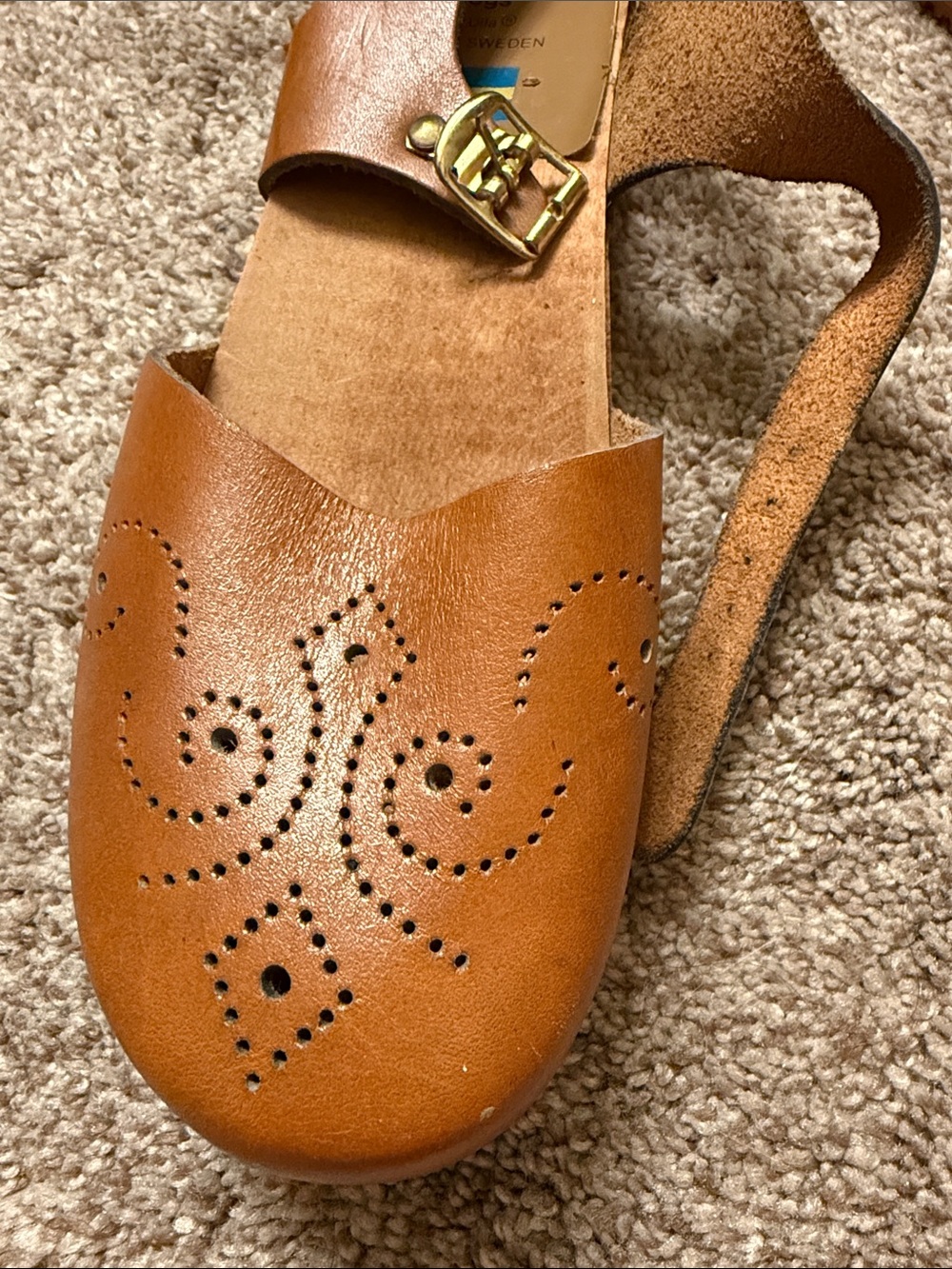 Women's Tan Leather Slingback Clog with Perforated Detail - Picture 2 of 5